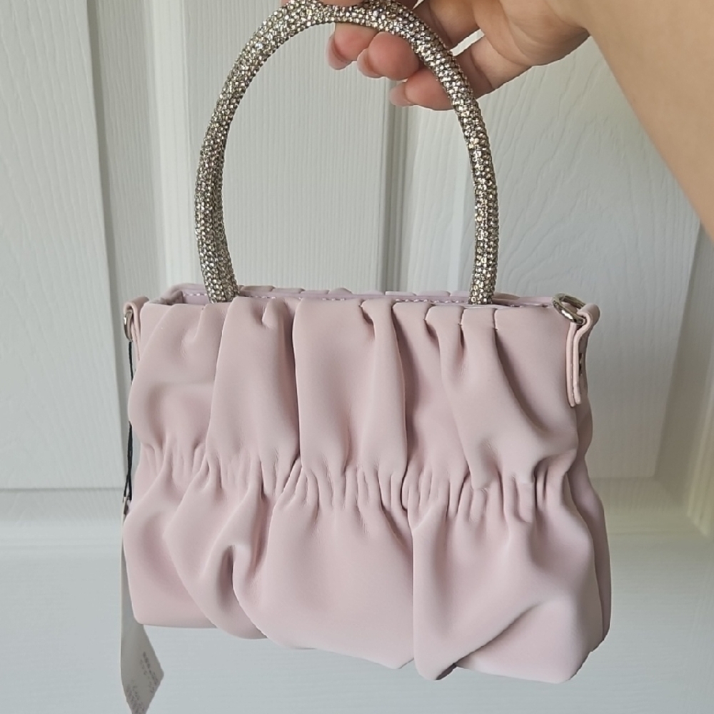 Elegant Pink Handbag with Rhinestone Handle
